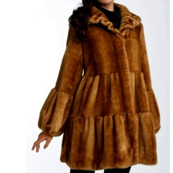 💥SHOWSTOPPER💥VINTAGE1940s STYLE FAUX MINK FUR COAT in WHISKEY - Picture 4 of 11